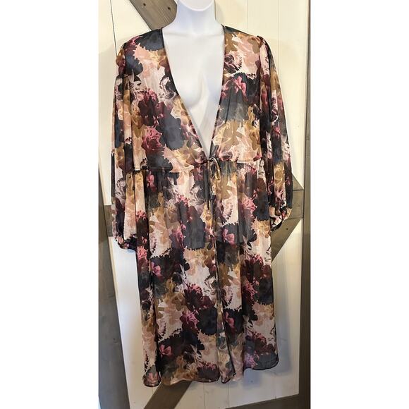 Torrid Floral Open Floral Tie Front Cover Up Kimono Size 4 4X Chiffon Sheer - Picture 1 of 7